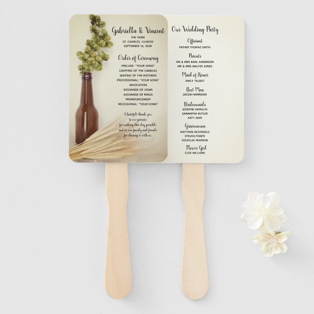 Dried Hops and Wheat Brewery Wedding Programs Hand Fan (Front and Back)