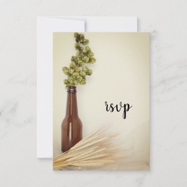 Dried Hops and Wheat Brewery Wedding RSVP Card (Front)