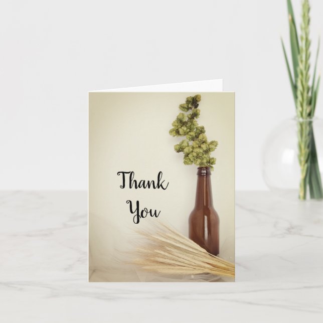 Dried Hops and Wheat Brewery Wedding Thank You Card (Front)