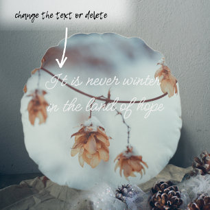 Dried Hops Garland in the Snowy Background Round Cushion