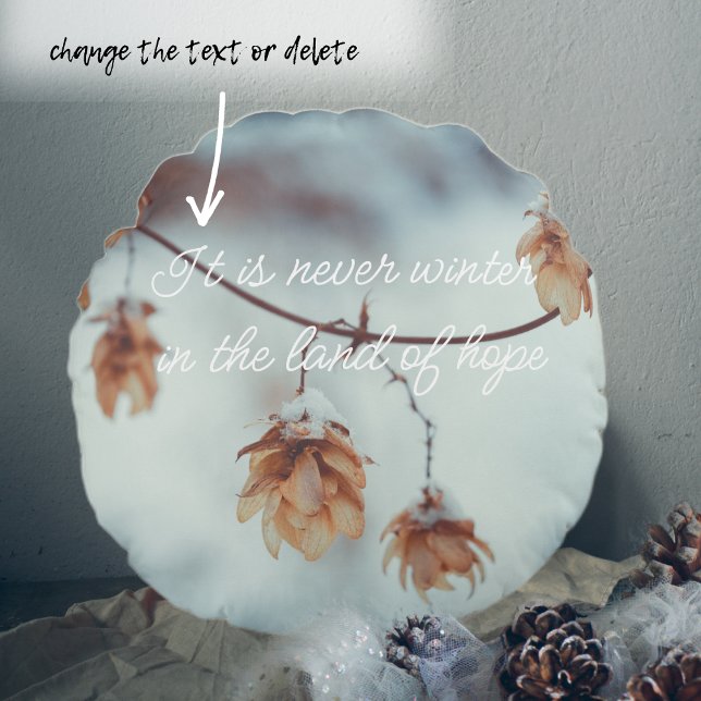 Dried Hops Garland in the Snowy Background Round Cushion (Creator Uploaded)