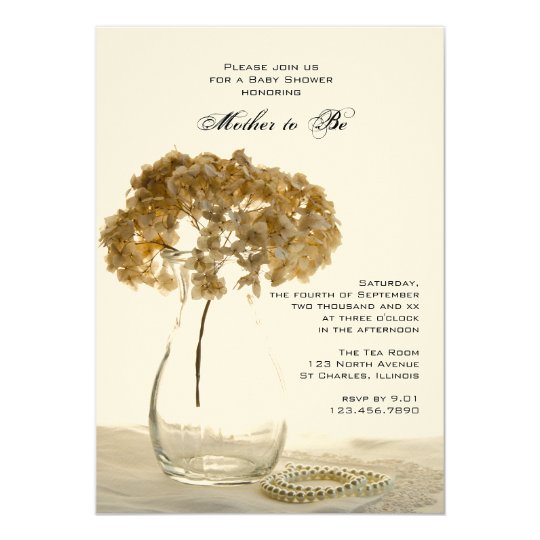 Dried Hydrangeas and Pearls Baby Shower Invitation
