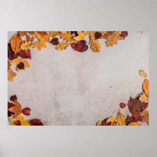 DRIED LEAVES ON WHITE CONCRETE FLOOR POSTER