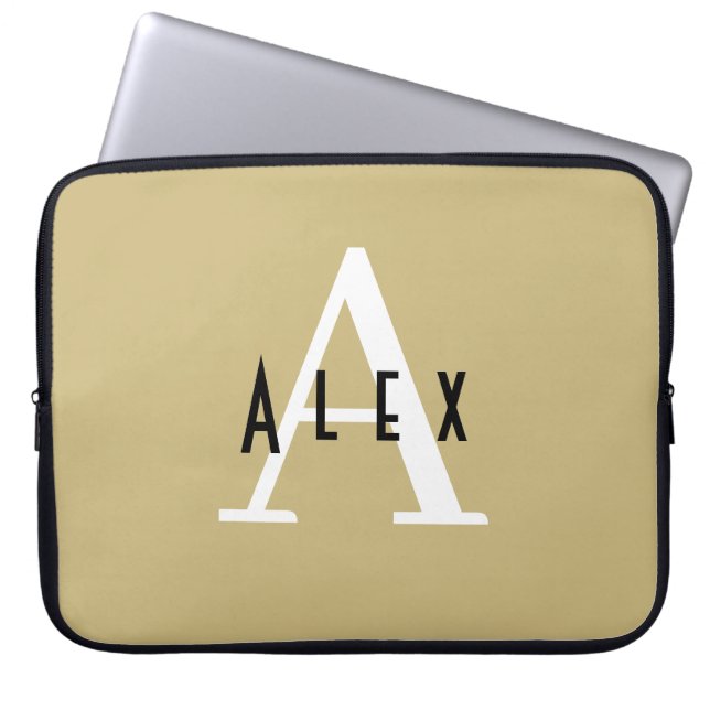 Dried Moss Green Custom Monogram Laptop Sleeve (Front)