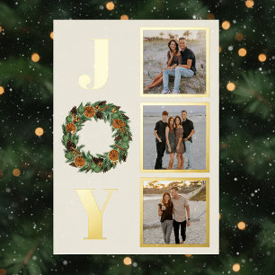 Dried Orange Watercolor Wreath Joy Photo Gold Foil Holiday Card