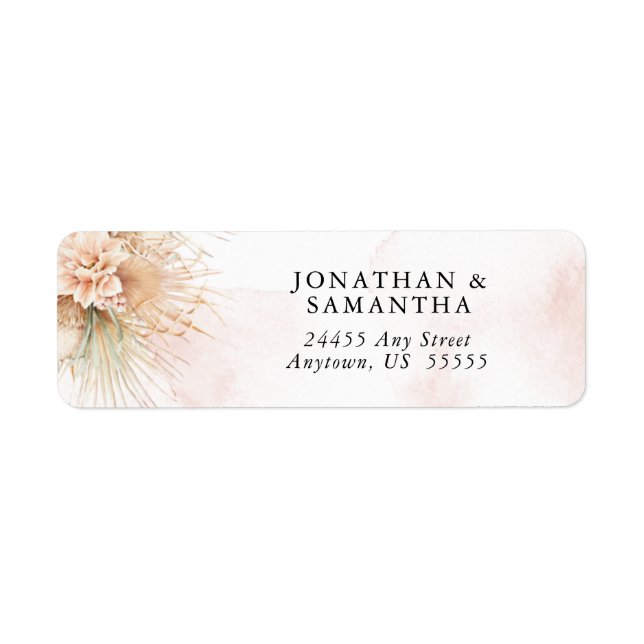 Dried Palm Branches Blush Return Address Label (Front)