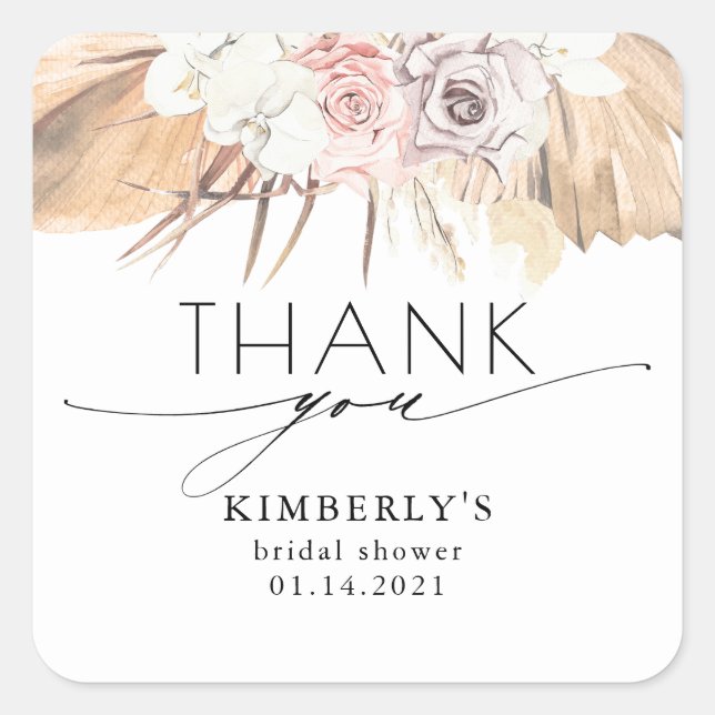 Dried Palm Leaf and White Orchid Tropical Square Sticker (Front)