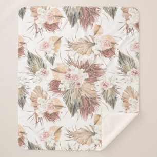Dried Palm Leaves and Exotic Tropical Flowers Sherpa Blanket