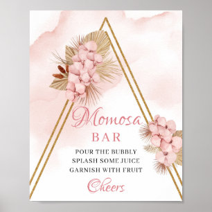 Dried Palm Leaves Blush Flowers Momosa Bar Sign