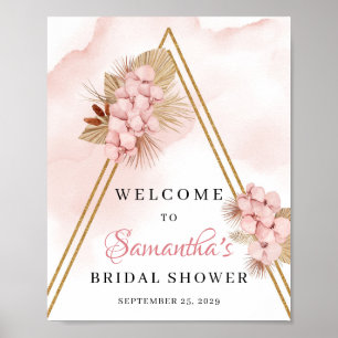 Dried Palm Leaves Blush Pink Flowers Welcome Sign