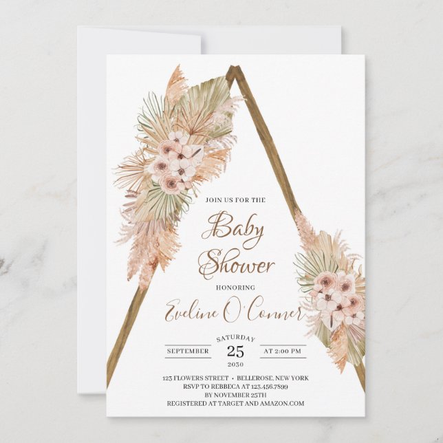 Dried Palm Leaves Dusty Pink Orchid Baby Shower  Invitation (Front)