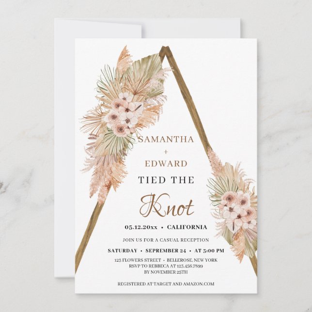Dried Palm Pampas Grass Dusty Orchid Elopement Invitation (Front)