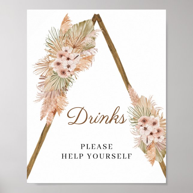 Dried Palm Pampas Grass Dusty Pink Orchid Sign (Front)