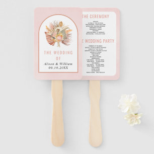 Dried palm pampas grass soft pink wedding program hand fan
