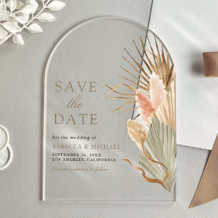 Dried Palm Pampas Taupe Wedding Save the Date Acrylic Invitations