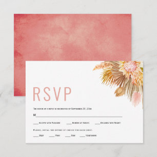 Dried palms and pampas grass pink wedding RSVP card