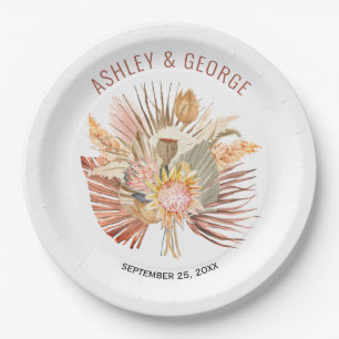 Dried palms and pampas grass terracotta wedding paper plate