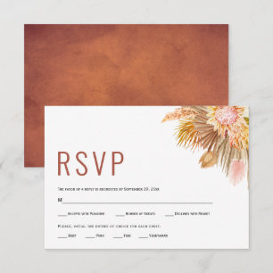 Dried palms and pampas grass terracotta wedding RSVP card