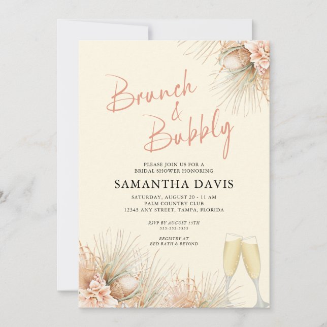 Dried Palms Boho Brunch & Bubbly Bridal Shower Invitation (Front)