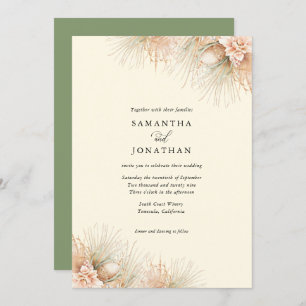 Dried Palms Boho Sage Green Wedding Invitation
