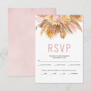 Dried palms, pampas grass soft pink wedding RSVP Card