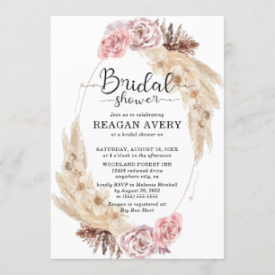 Dried Pampas Grass Floral Purple Bridal Shower Invitation