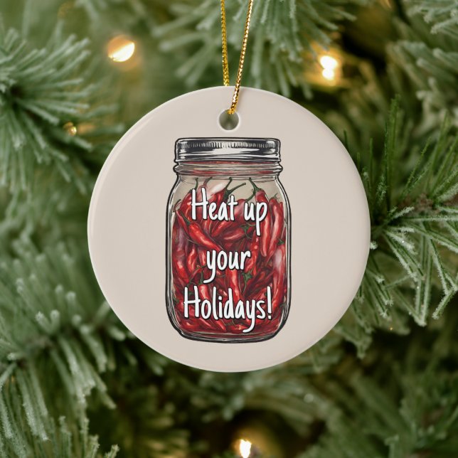 Dried Peppers Jar Ceramic Ornament (Tree)