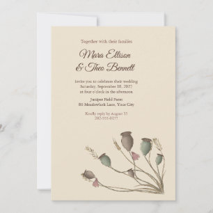 Dried Poppy Pods Boho Wedding Invitation