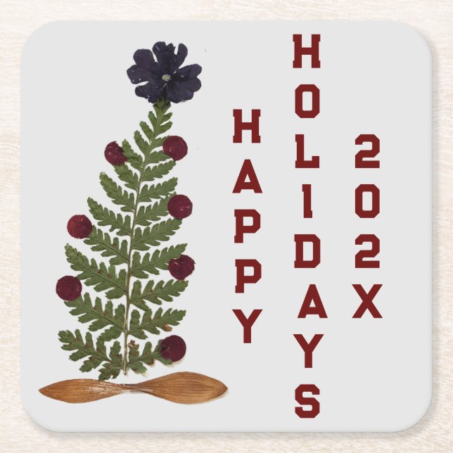 Dried Press Flower Christmas Tree Square Paper Coaster (Front)