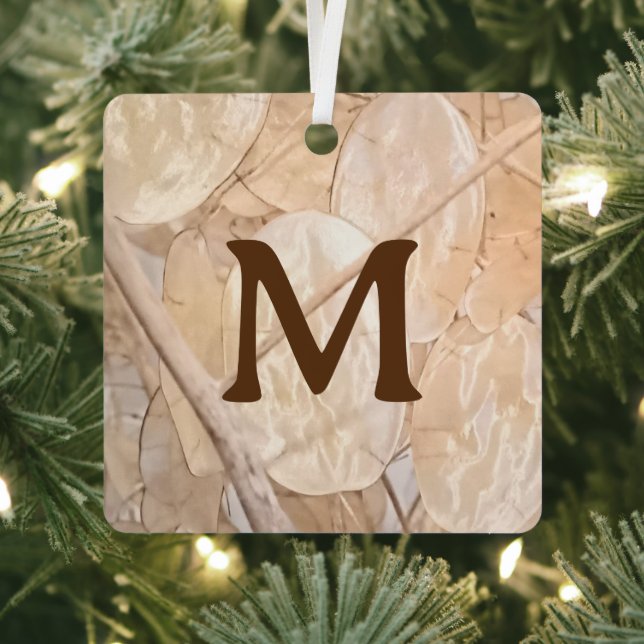Dried Silver Dollar Photo Custom Single Initial Metal Tree Decoration (Insitu)