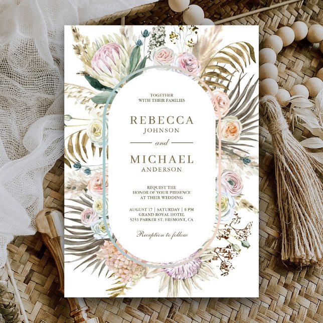 Dried Tropical Palm Pampas Grass Floral Wedding Invitation (Creator Uploaded)