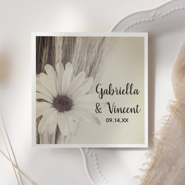 Dried Wheat and Daisy Country Farm Wedding Napkin (Creator Uploaded)