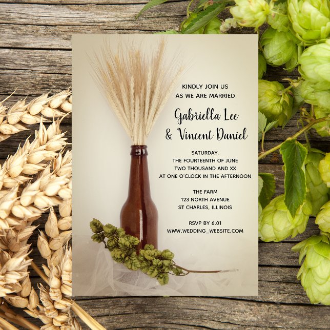 Dried Wheat and Hops Brewery Wedding  Invitation (Creator Uploaded)