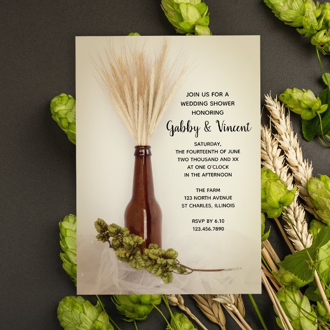 Dried Wheat and Hops Brewery Wedding Shower  Invitation (Creator Uploaded)