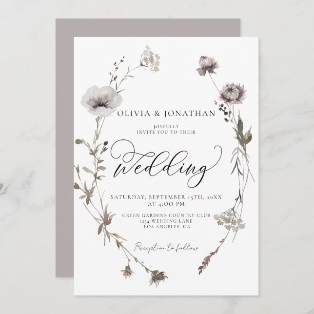 Dried Wildflowers Budget QR Code Fall Wedding  Invitation (Front/Back)
