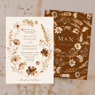 Dried Wildflowers Earth Tones Boho Garden Wedding Invitation