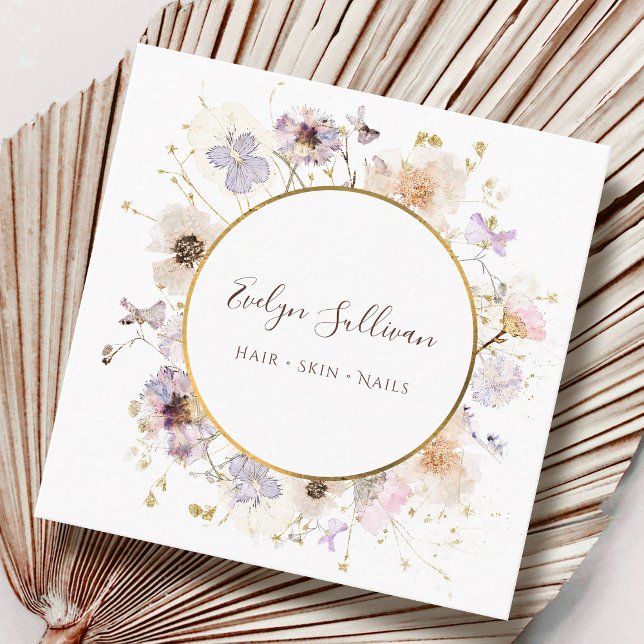 Dried wildflowers gold circle business card (Creator Uploaded)