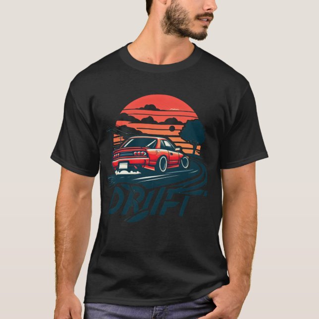 Drift car in sunset retro T-Shirt (Front)
