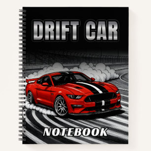 Drift Car Red Muscle Hardcover Spiral Notebook