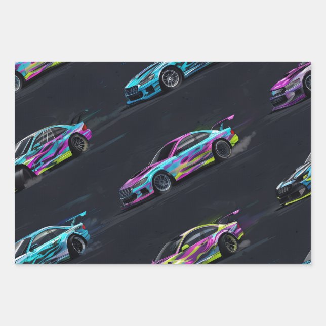 Drift-Car-Wrapping-Paper Wrapping Paper Sheet (Front)