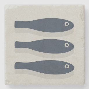 Drift In Silence-Deep Navy & Seafoam Grey Stone Coaster