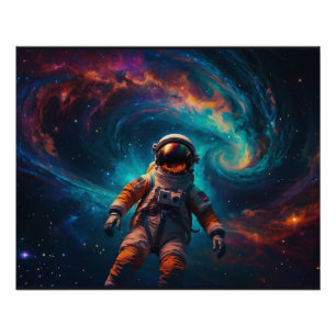 Drifting Astronaut in Outer Space Poster