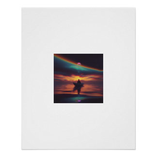 Drifting Boat Sunset Rainbow Cosmic Sky Poster