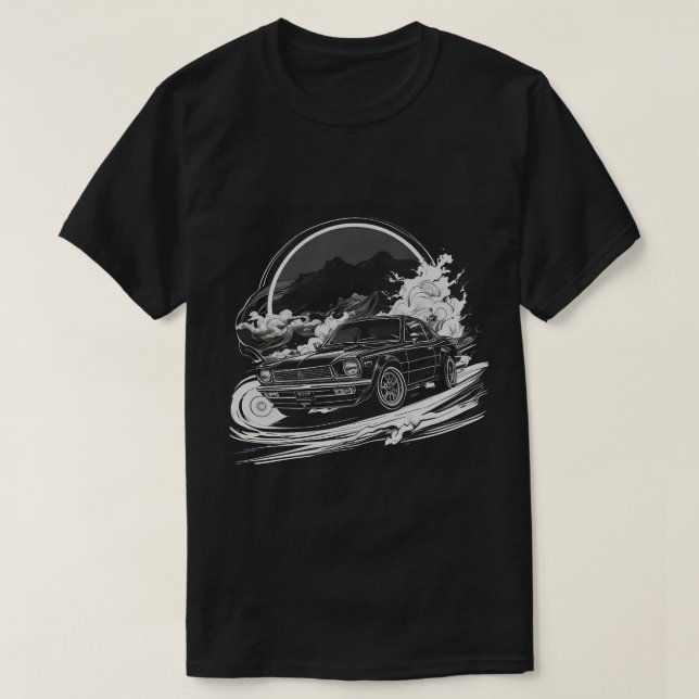 Drifting Car with Smoke Trails T-Shirt (Design Front)