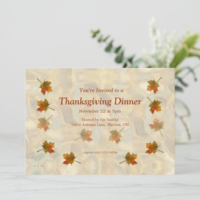 Drifting Fall Leaves Thanksgiving Invitation (Standing Front)