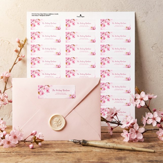 Drifting Pink Petal Romantic Botanical Return Address Label (Creator Uploaded)
