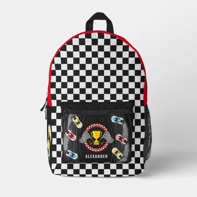 Drifting Race Cars Trophy Flag Racing Championship Printed Backpack (Front)