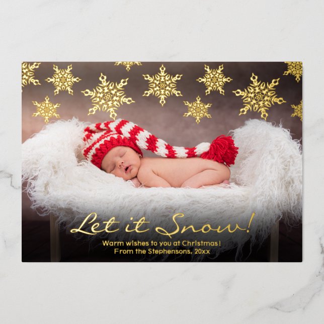 Drifting Snowflakes Let it Snow Photo Christmas Foil Holiday Card (Front)