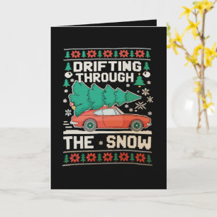 Drifting Through Snow Ugly Xmas Christmas Car Tree Card