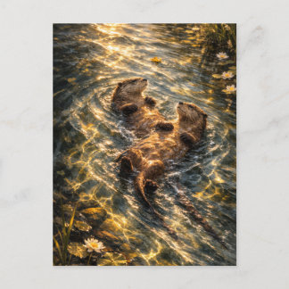 Drifting Together | River Otter Art | Postcard